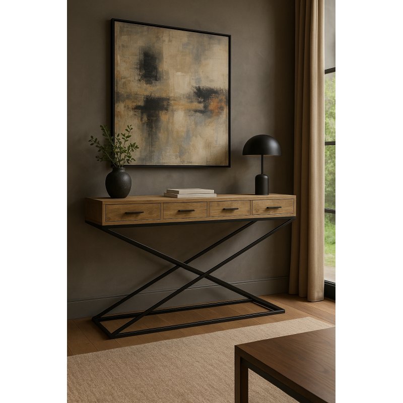 Console teck 4 tiroirs pieds X | L'Empreinte - Consoles