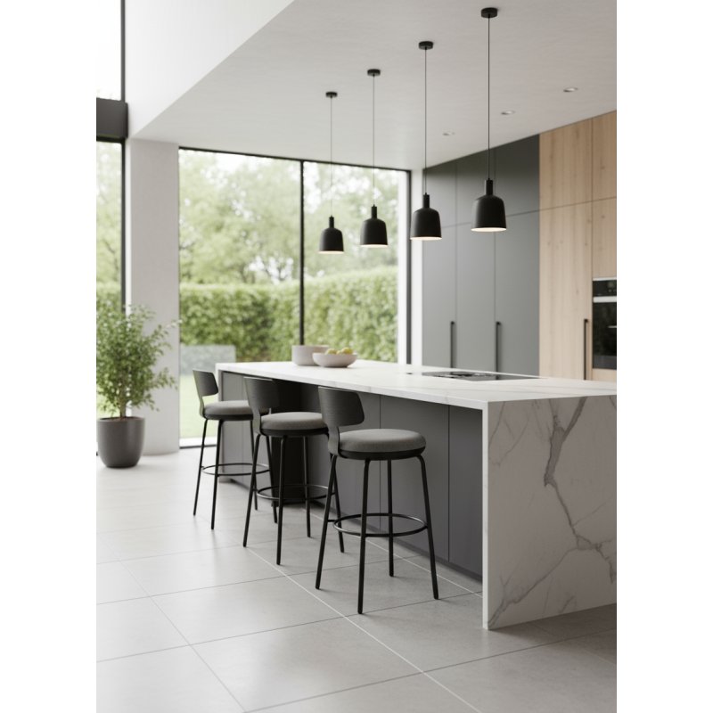 Tabouret Lyna en bois et assise tissu vert